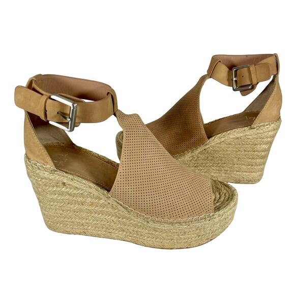 Marc Fisher LTD Annie Espadrille Perforated Leather Platform Wedges - Size 10 - Picture 1 of 10